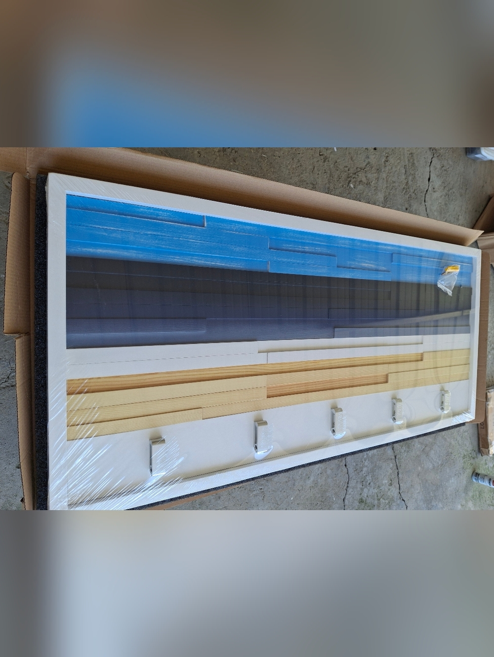 Wood Accent Wall Hook Rack with Blue and Natural Stripes